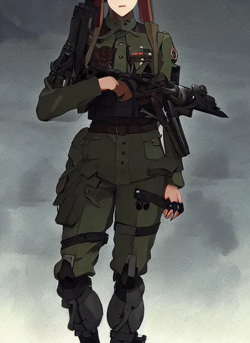 Image similar to portrait of cute soldier girl, black sky background urban landscape illustration concept art anime key visual trending pixiv fanbox by wlop and greg rutkowski and makoto shinkai and studio ghibli and kyoto animation soldier clothing military gear realistic anatomy mechanized german shepard