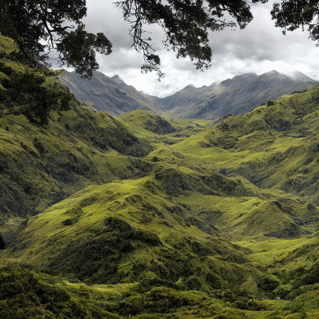 Image similar to Lord of the rings landscape in newzealand high quality
