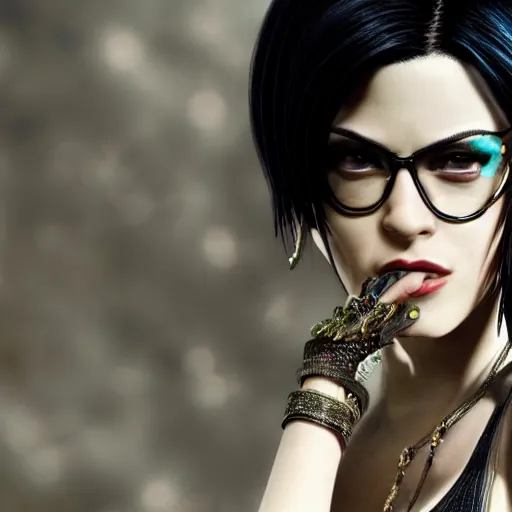 Image similar to asia argento as bayonetta, 8 k resolution lots of details, photo realistic, extremely high quality