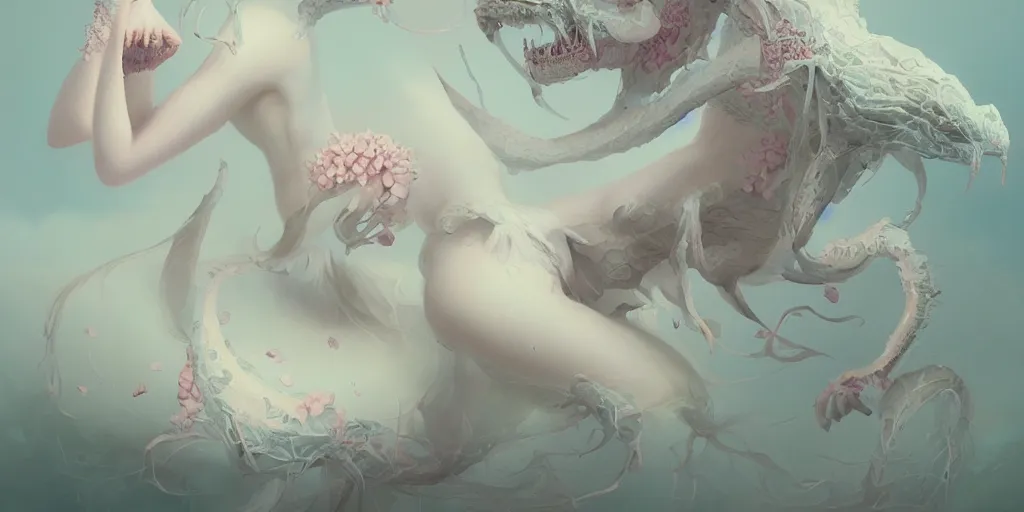 Image similar to breathtaking delicate detailed concept art painting creature, by hsiao - ron cheng, bizarre compositions, exquisite detail, pastel colors, 8 k