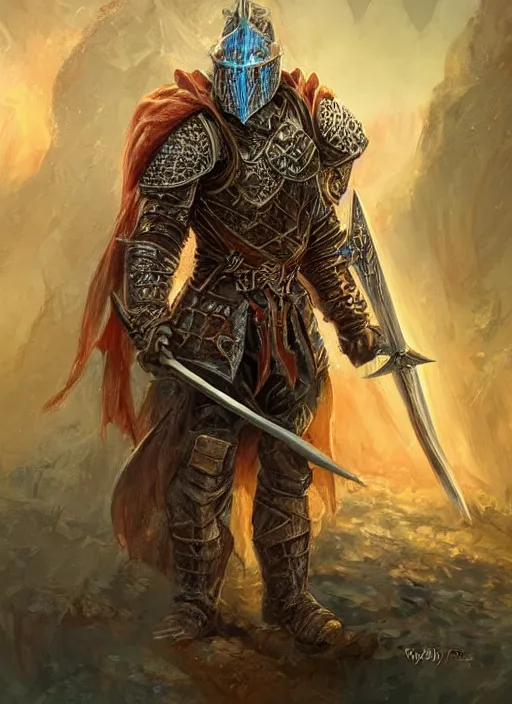 Image similar to intricate knight ultra detailed fantasy, dndbeyond, bright, colourful, realistic, dnd character portrait, full body, pathfinder, pinterest, art by ralph horsley, dnd, rpg, lotr game design fanart by concept art, behance hd, artstation, deviantart, hdr render in unreal engine 5