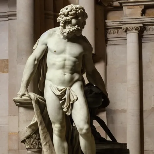 Prompt: marble statue Hephaestus at the Forge by Guillaume Coustou the Younger (at Louvre)