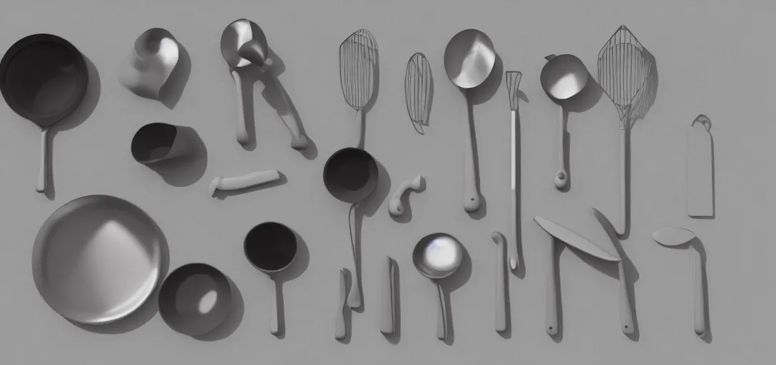 Prompt: Isometric 3d octane render of Kitchen utensils