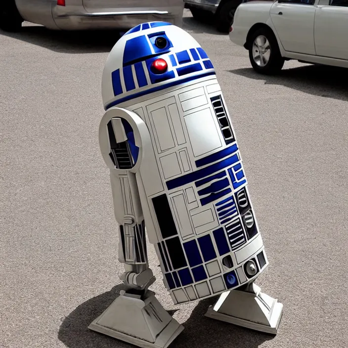 Prompt: r 2 d 2 standing like a man