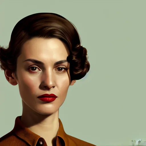 Image similar to A videogame portrait of a Spanish young woman in her 40's with high cheekbones. Good bone structure. Dressed in 1940s style. Highly detailed, fine Art, high detail, great lighting, 8k resolution, masterpiece, concept art, illustration, clear eyes, painting oil on canvas, octane render, HDR, trending on artstation, 4k, 8k, HD