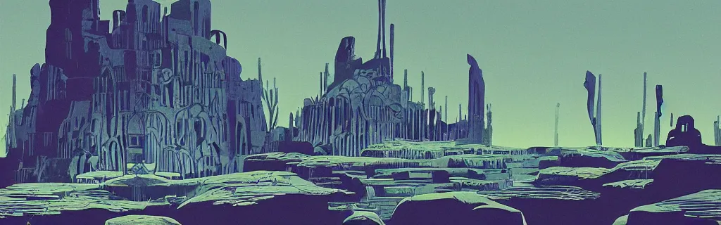 Prompt: ! dream doomsday ruins, underground research institute, blue and white tone, animated film, stylised, illustration, by eyvind earle, scott wills, genndy tartakovski