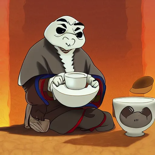 Prompt: Uncle iroh drinking tea with master oogway, digital art, atla, kungfupanda