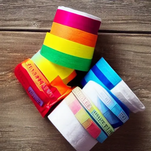 Image similar to “ rainbow toilet paper, detailed, product photo. ”