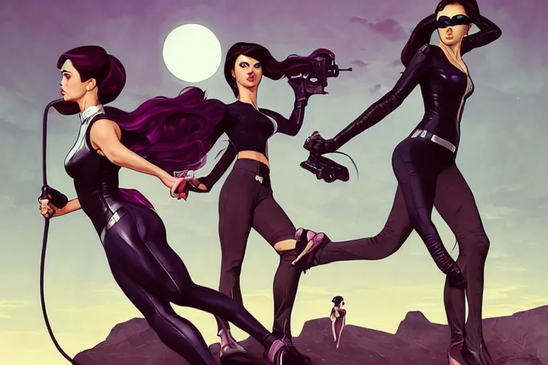 Image similar to gta power puff girls as aeon flux profile picture by greg rutkowski, dynamic pose, flat matte painting, intricate, futuristic, fantasy, elegant, by stanley artgerm lau, greg rutkowski, thomas kindkade, alphonse mucha, loish, norman rockwell, fantasy lut, asymmetric, long hair, retro computer graphics, video game, fluid lines,