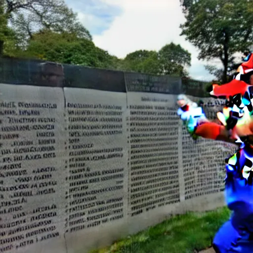 Image similar to mario dabbing, vietnam memorial