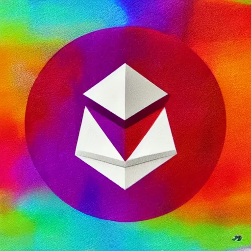 Image similar to 3 d of the ethereum symbol, flat paint, acrylic, minimal, abstract, art style by bryen frost, water color, soft pastel colors, generate multiple random colors