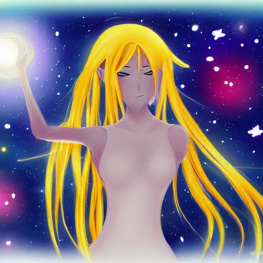 Prompt: digital painting of a long hair anime lady ELF dancing in the moonlight in the style of Sakimichan