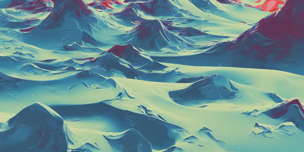 Image similar to abstract 3d landscape painting at noon by james jean and David Schnell painted in no mans sky style, redshift, octane
