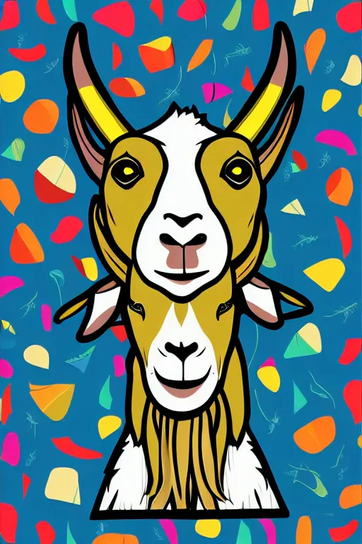 Image similar to A portrait of a goat wearing a sweatband, sticker, colorful, illustration, highly detailed, smooth and clean vector curves, no jagged lines, vector art, smooth