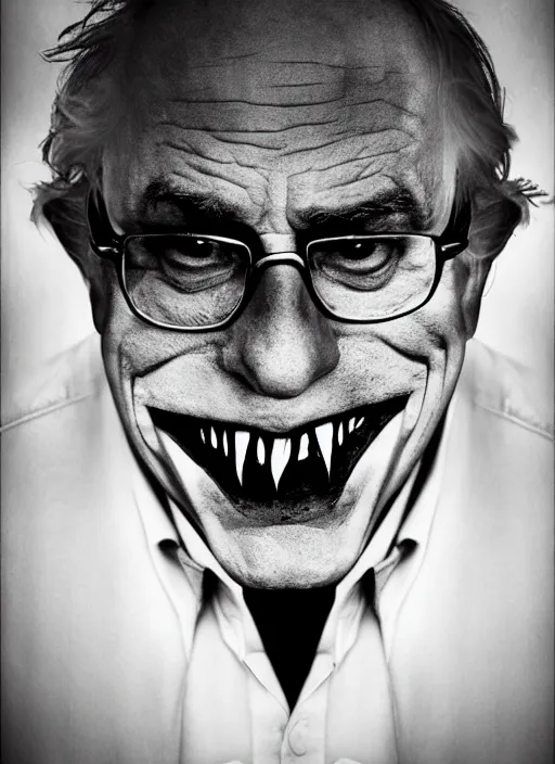 Prompt: photo of Bernie Sanders as the Joker by Lee Jeffries , big smile, head shot, detailed, award winning, Sony a7R, trending on artstation