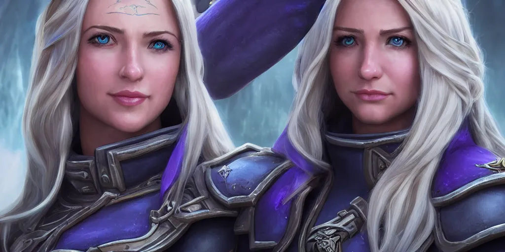 Image similar to A portrait of Jaina Proudmore (World of Warcraft). 3d render, octane render, game art, realistic, highly detailed, trending on artstation, 4k, trending on artstation, pixar, cgsociety, unreal engine 5, redshift render, trending on artstation, blender, behance, cg