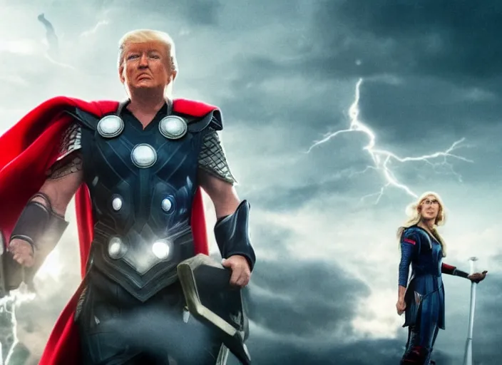 Image similar to cinematic still, donald trump as thor, avengers endgame ( 2 0 1 9 )