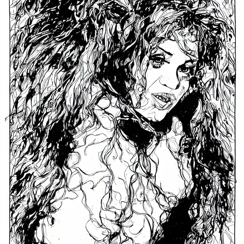 Image similar to portrait of shakira in the style of marc silvestri pen and ink drawing, high detail