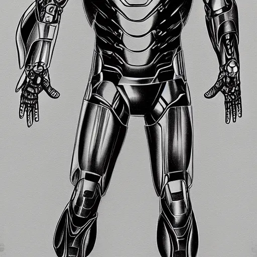 Prompt: iron man, anatomical drawing