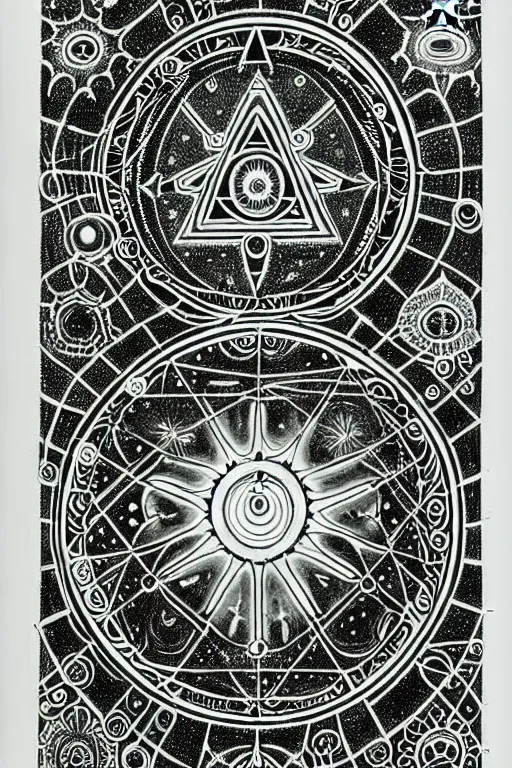 Prompt: a black and white drawing of chakra mandala ancient stargate portal, bioluminescence, a detailed mixed media collage by eduardo paolozzi and ernst haeckel, intricate linework, sketchbook psychedelic doodle comic drawing, geometric, deconstructivism, matte drawing, academic art, constructivism