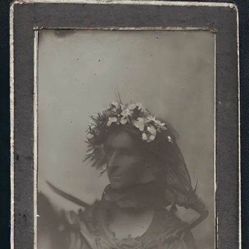 Prompt: Portrait of a 19th century woman with antlers, 1900s photography