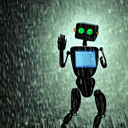 Prompt: A robot dancing in the rain, close-up, highly detailed, illustration