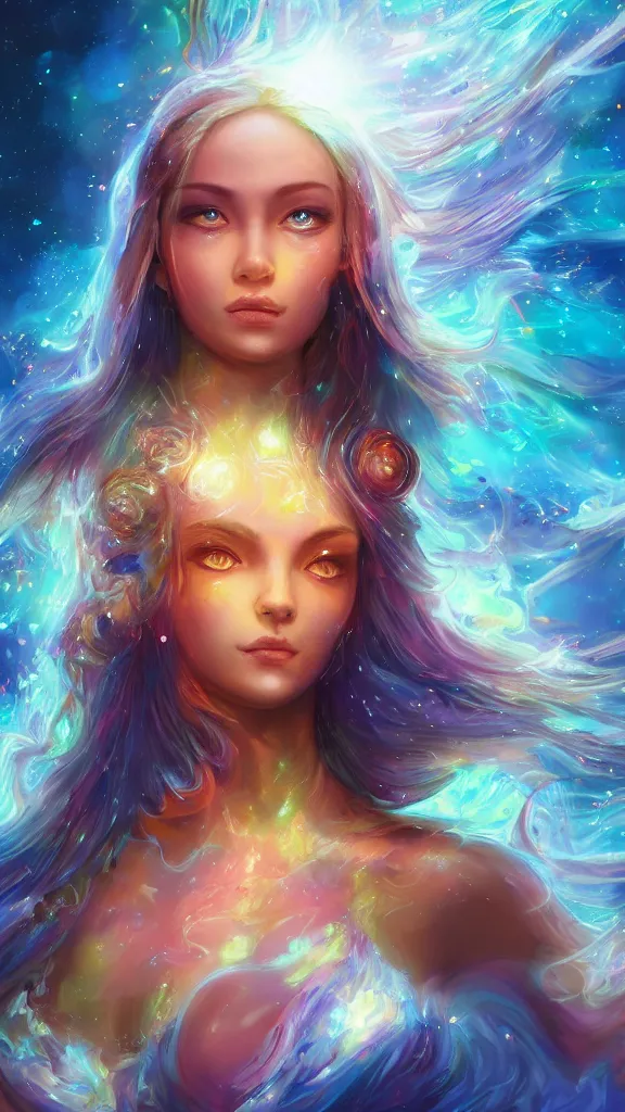 Image similar to highly detailed close up portrait of a celestial girl with a body made of cosmic energy, character art, studio lightning, bright colors, intricate, masterpiece, photorealistic, hiperrealistic, sharp focus, high contrast, Artstation HQ, DeviantArt trending, 4k UHD, Unreal Engine 5