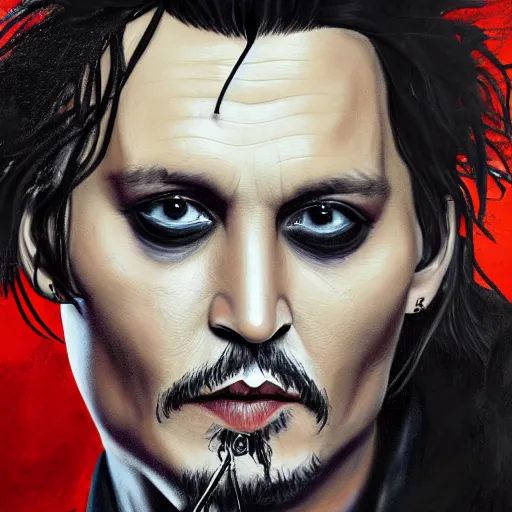 Image similar to portrait of johnny depp as edward scissorhands, highly detailed, centered, solid color background, digital painting