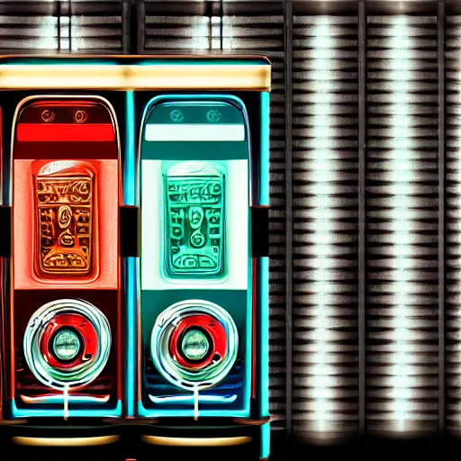 Prompt: jukebox on a dark background, superb resolution, hyper detailed