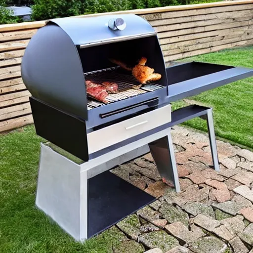 Prompt: a bbq smoker, brutalist design