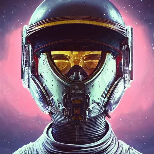 Image similar to portrait of a space roman soldier, spqr. intricate abstract. cyberpunk, vhs glitch. full face broken helmet. intricate artwork. nightmare fuel. terrifying. empty oxygen tank. by Tooth Wu, wlop, beeple, dan mumford. octane render, trending on artstation, greg rutkowski very coherent symmetrical artwork. cinematic, hyper realism, high detail, octane render, 8k, iridescent accents, black and white