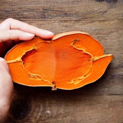 Prompt: photo hand holding sweet potato