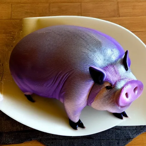 Image similar to a purple fat pig full from a feast