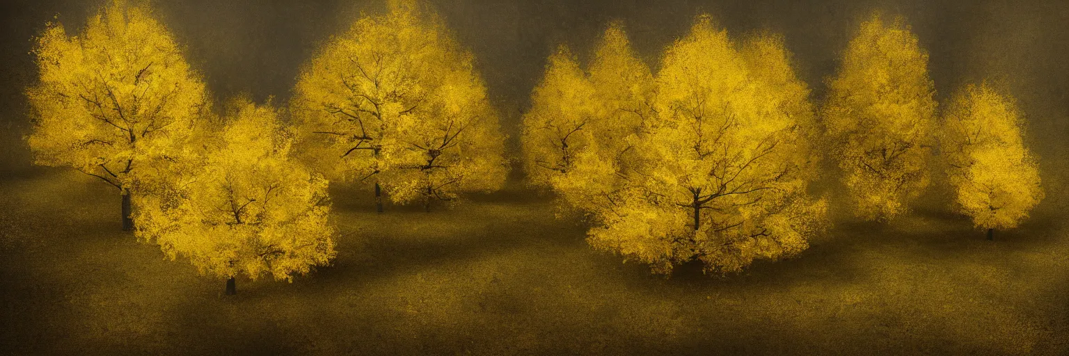 Image similar to yellow trees, michal karcz grunge painting of a beautiful landscape, detailed, elegant, intricate, 4k,
