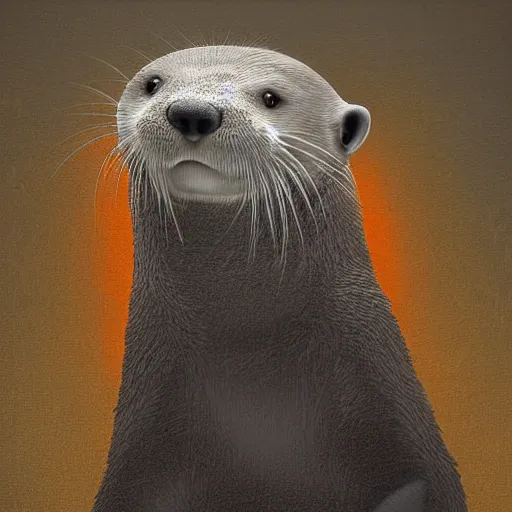 Prompt: an otter wearing an orange jmpsuit facing a dark mist in a laboratory,dramatic,digital art,detailed