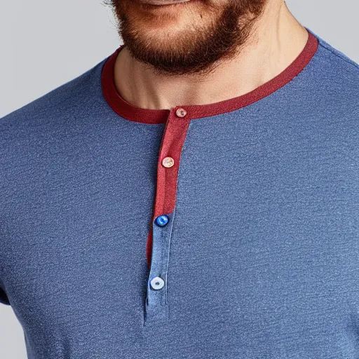 Prompt: men's henley tshirt, patchwork, split into four equal colors