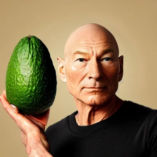 Prompt: a portrait of an avocado or of patrick stewart as jean - luc picard