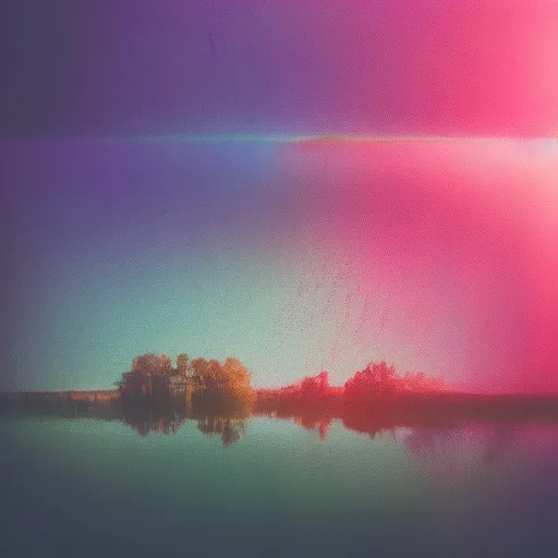 Image similar to polaroid of something beautiful in a dream, collage, reflection, double exposure, gradient, chromatic aberration, fog, cinematographic, sunllight