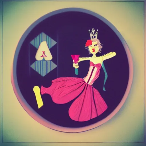 Image similar to “isometric queen of hearts, alice in wonderland, retro style”