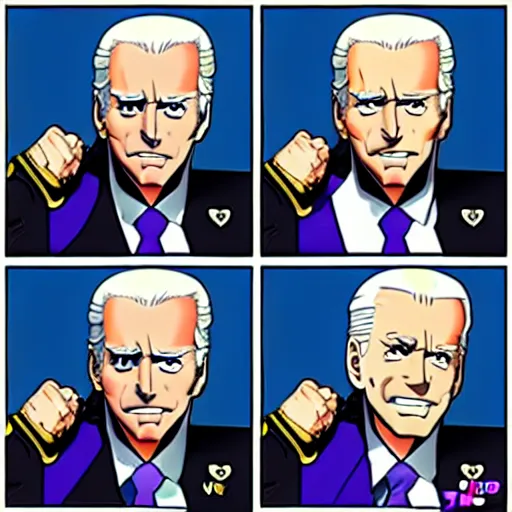 Image similar to Joe Biden in the style of JoJo's Bizarre Adventure, trending on artstation