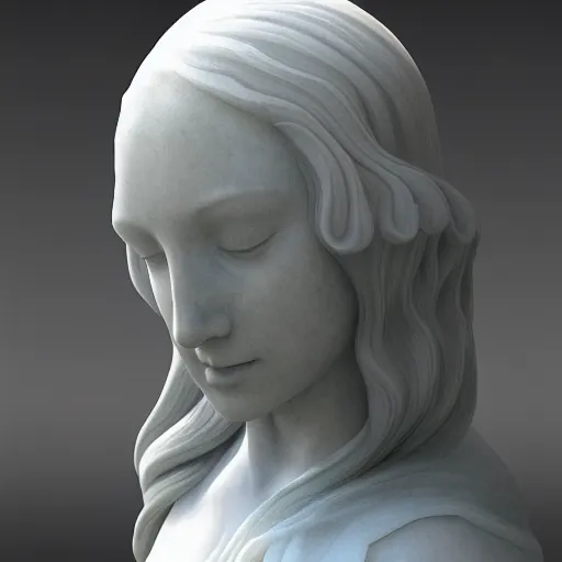 Prompt: “a delicate renaissance marble sculpture covered with water veil, highly detailed transparent marble cloth, gi, global illumination, physically based rendering, photorealistic, top light, dark background”