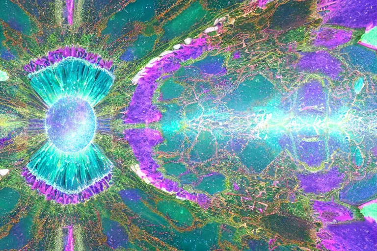 Image similar to landscape kaleidoscope textural dream journey space simulation micrograph, unreal engine, octane render, 4 k