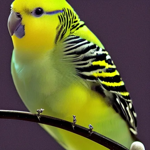 Image similar to a portrait of a budgie and bumblebee hybrid, hd