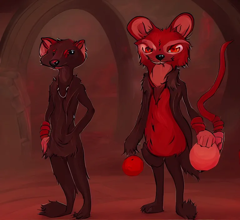 Image similar to furry - male - red - black - weasel - necromancer - fursona uhd ue 5 visual novel pc game expressions