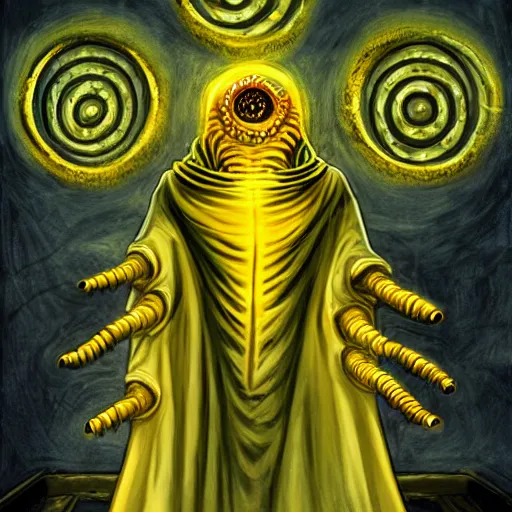 Image similar to Hastur, The King in Yellow, entropy, by Beksinsky