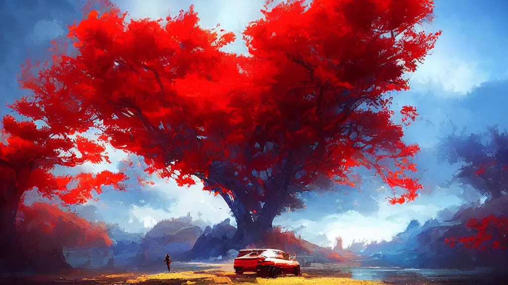 Image similar to stunning blue and red landscape by greg rutkowski and wlop
