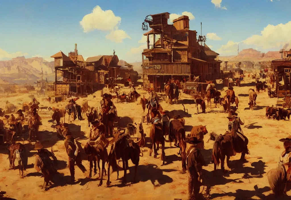 Image similar to greg manchess painting of a wild west town landscape in the year 1 8 5 0, any person in the painting only buildings, painting, trending on artstation, by huang guangjian and gil elvgren and sachin teng