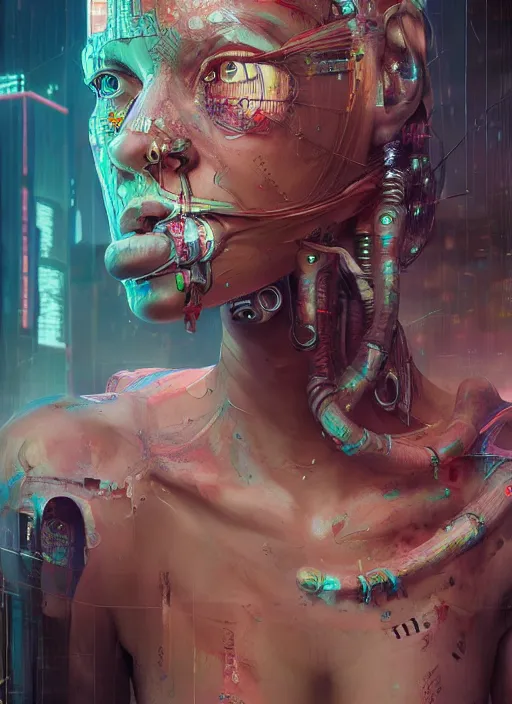 Prompt: 3 d, cyberpunk monster girl, intricate oil painting, high detail, figurative art, multiple exposure, poster art, 3 d, by tooth wu and wlop and beeple