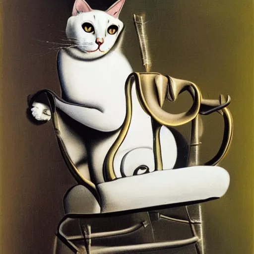 Prompt: A cat sitting in a chair, wearing a pair of sunglasses by Salvador Dali