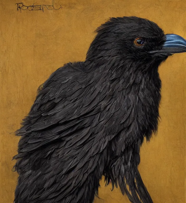 Prompt: a breathtakingly stunningly beautifully highly detailed portrait of a majestic raven, by sidney cooper and rosetti and michael cheval and turner, 4 k